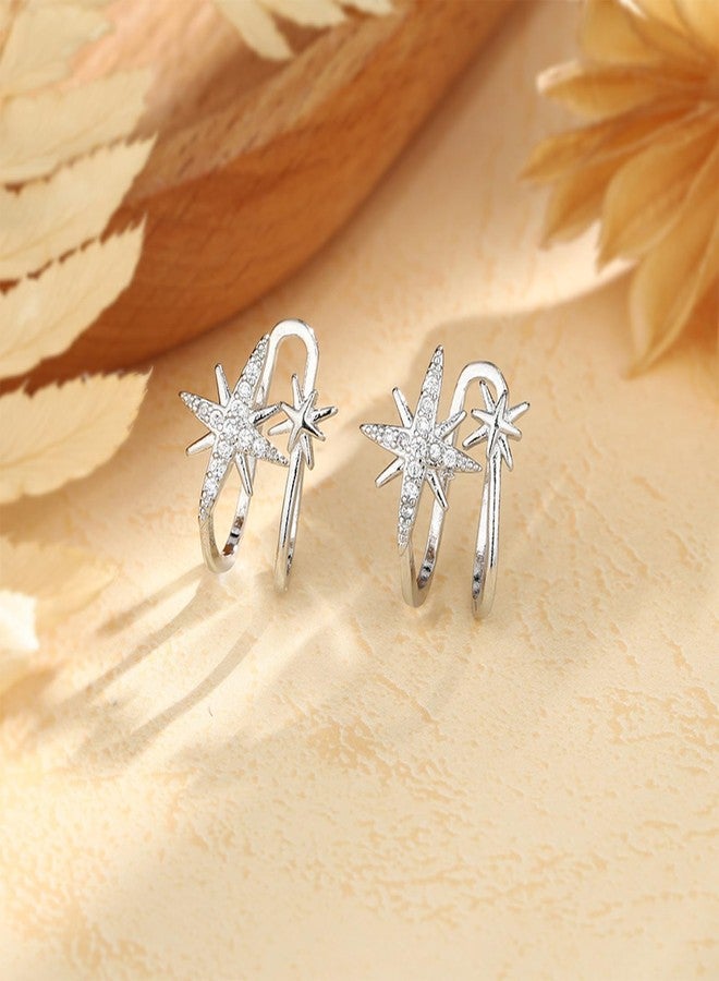 WZNBBOY 925 Sterling Silver Starburst Ear Cuff Earrings Boho Crystal Northstar Non Piercing Earrings Dainty Hexagram CZ Ear Clip Wrap Around Sparkling Star Cartilage Cuff Earrings for Women - Image 3